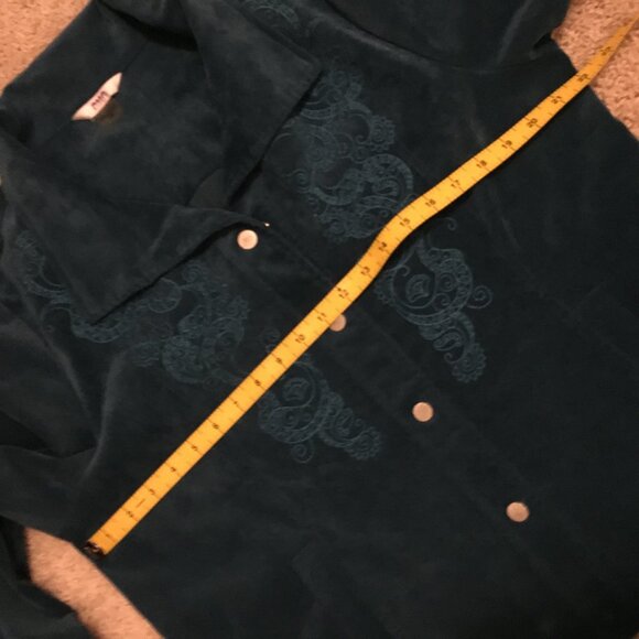 Vintage 90s Alia Embroidered Turquoise Corduroy Jacket and Pantsuit - Picture 12 of 16